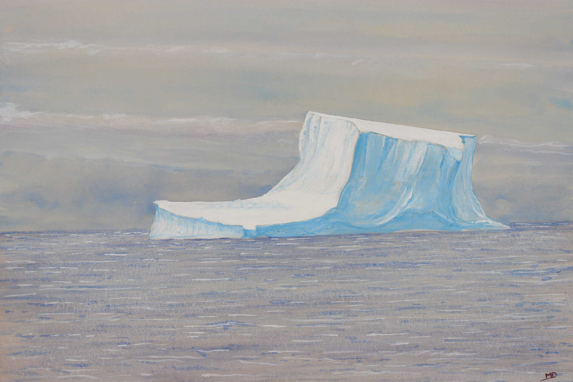 œuvre d'art, marine, gouache sur papier A3, david morel artiste, iceberg en antarctique